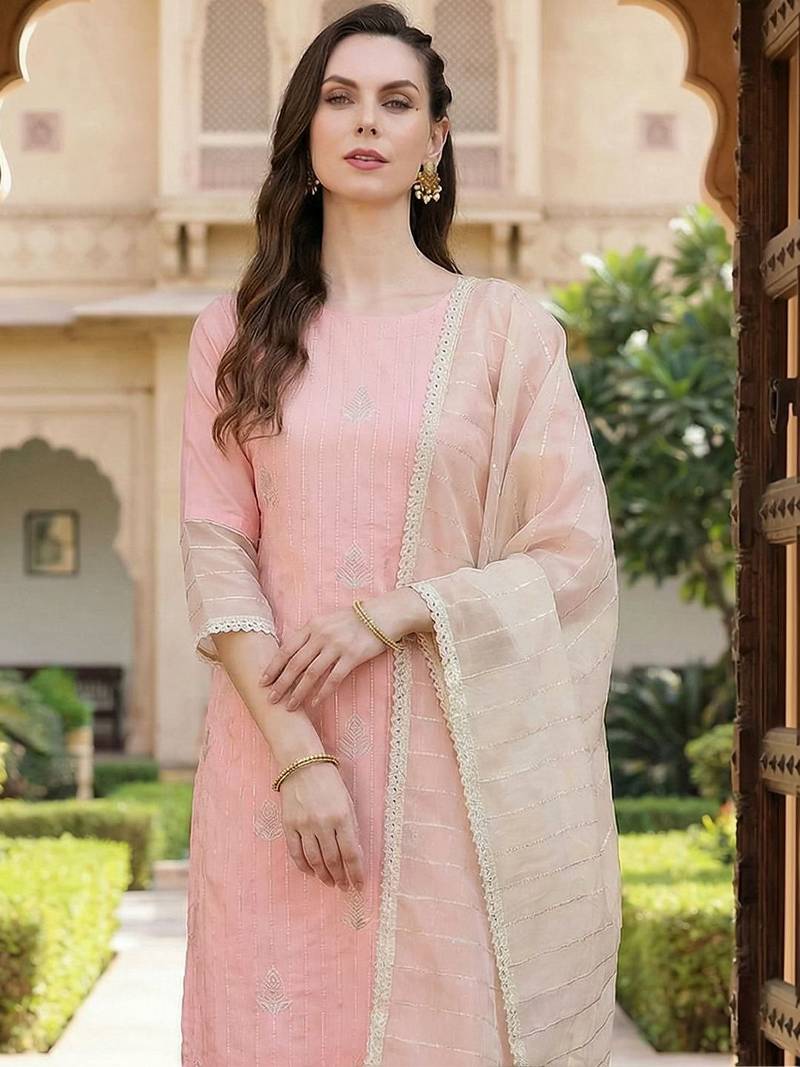 Women Ethnic Motifs Embroidered Regular Sequinned Kurta with Trousers & With Dupatta