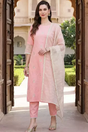 Women Ethnic Motifs Embroidered Regular Sequinned Kurta with Trousers & With Dupatta
