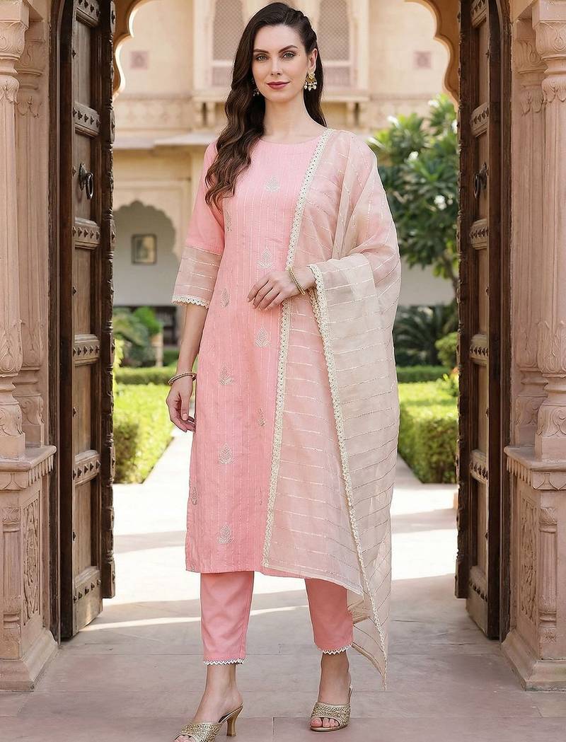 Women Ethnic Motifs Embroidered Regular Sequinned Kurta with Trousers & With Dupatta