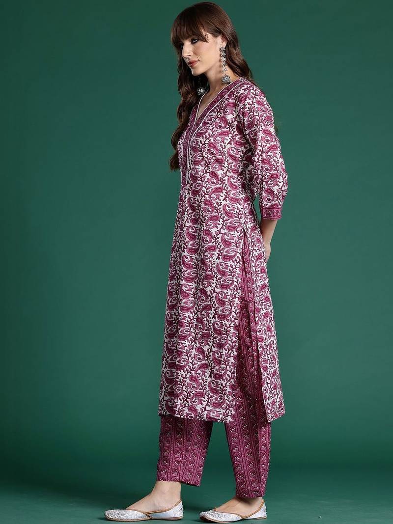 Women Paisley Printed Regular Pure Cotton Kurta with Trousers