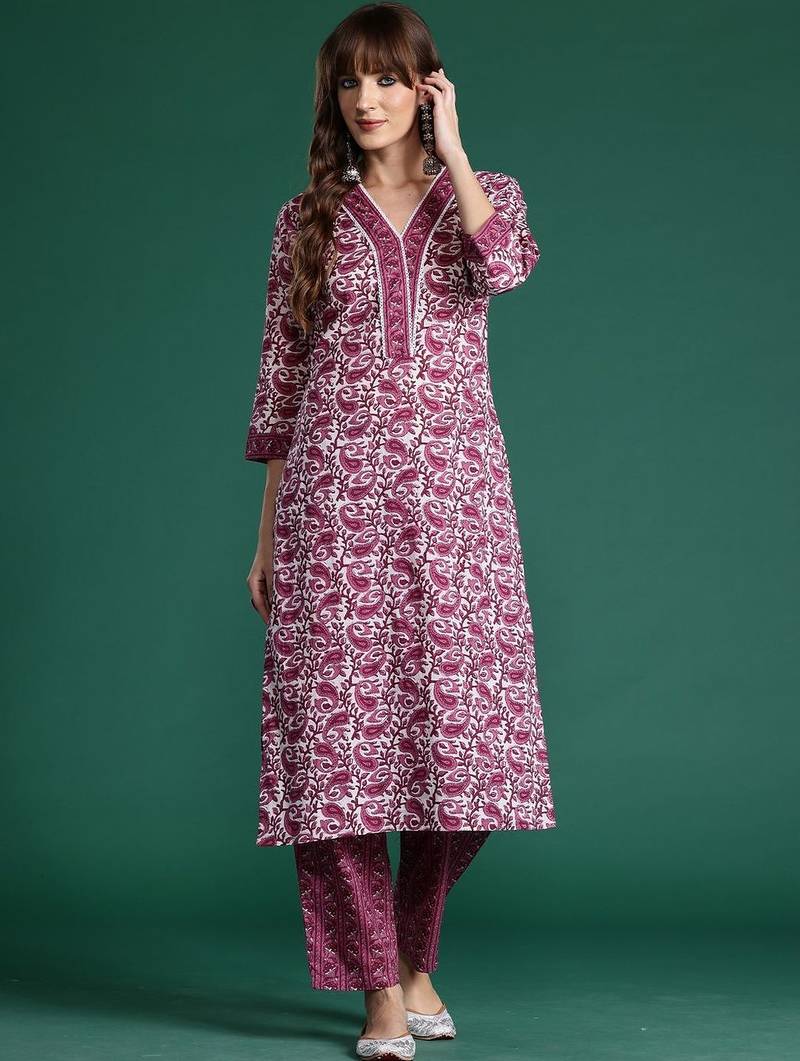 Women Paisley Printed Regular Pure Cotton Kurta with Trousers