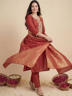 Women Ethnic Motifs Embroidered Regular Kurta with Trousers & With Dupatta 2
