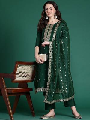 Ethnic Motifs Embroidered Regular Kurta with Trousers & Dupatta 1