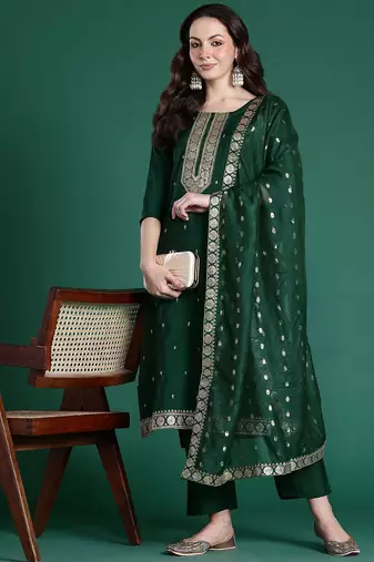 Ethnic Motifs Embroidered Regular Kurta with Trousers & Dupatta