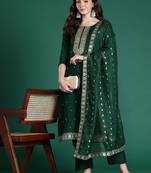Ethnic Motifs Embroidered Regular Kurta with Trousers & Dupatta