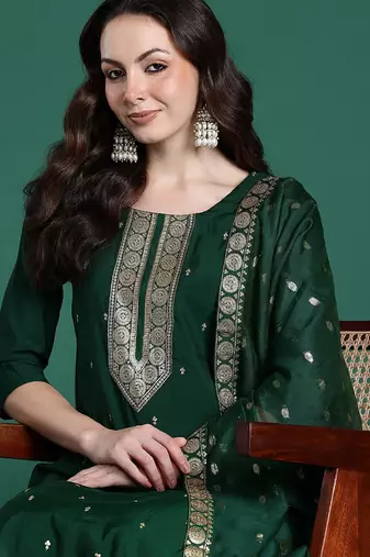 Ethnic Motifs Embroidered Regular Kurta with Trousers & Dupatta