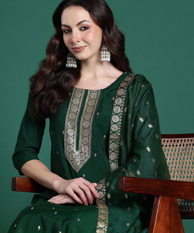 Ethnic Motifs Embroidered Regular Kurta with Trousers & Dupatta