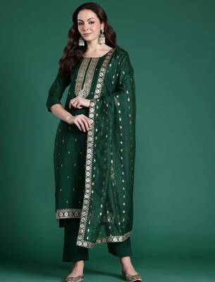 Ethnic Motifs Embroidered Regular Kurta with Trousers & Dupatta 5