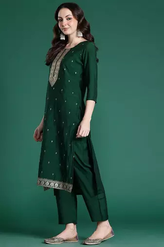 Ethnic Motifs Embroidered Regular Kurta with Trousers & Dupatta