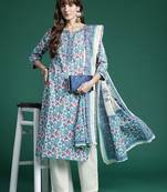 Floral Printed Regular Pure Cotton Kurta with Trousers & Dupatta