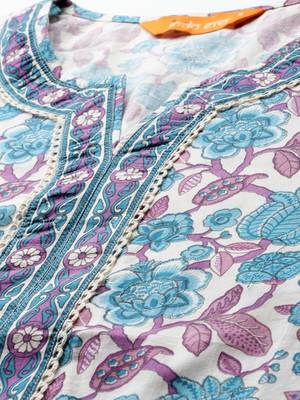 Floral Printed Regular Pure Cotton Kurta with Trousers & Dupatta 2
