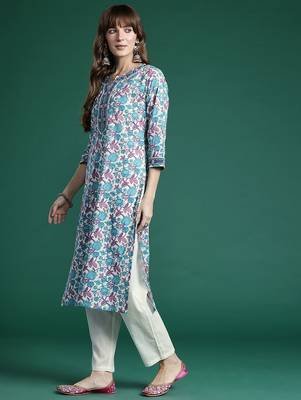 Floral Printed Regular Pure Cotton Kurta with Trousers & Dupatta 5