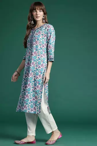 Floral Printed Regular Pure Cotton Kurta with Trousers & Dupatta
