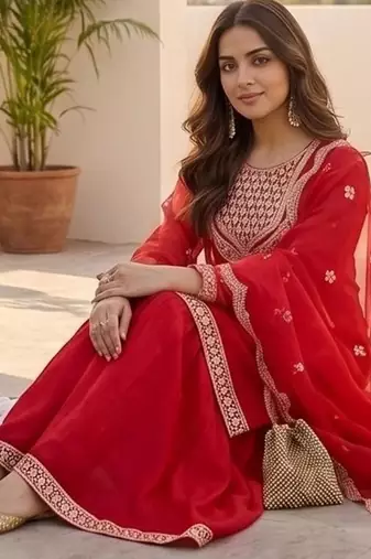 Women Ethnic Motifs Embroidered Thread Work Kurta with Sharara & With Dupatta