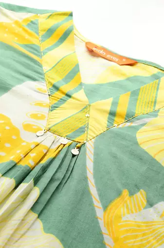 Floral Printed Pleated Sequinned Pure Cotton Kurta with Palazzos