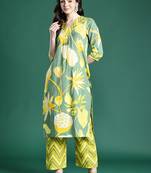 Floral Printed Pleated Sequinned Pure Cotton Kurta with Palazzos