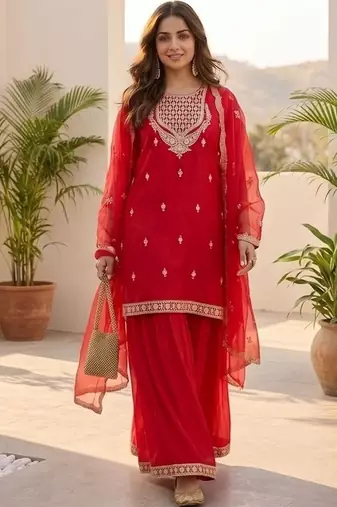 Women Ethnic Motifs Embroidered Thread Work Kurta with Sharara & With Dupatta