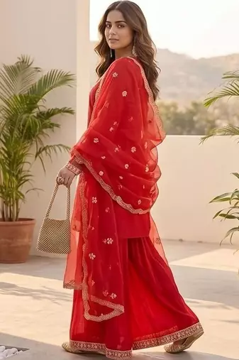 Women Ethnic Motifs Embroidered Thread Work Kurta with Sharara & With Dupatta