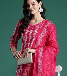 Ethnic Motifs Printed  Cotton Kurta With Trousers & Dupatta