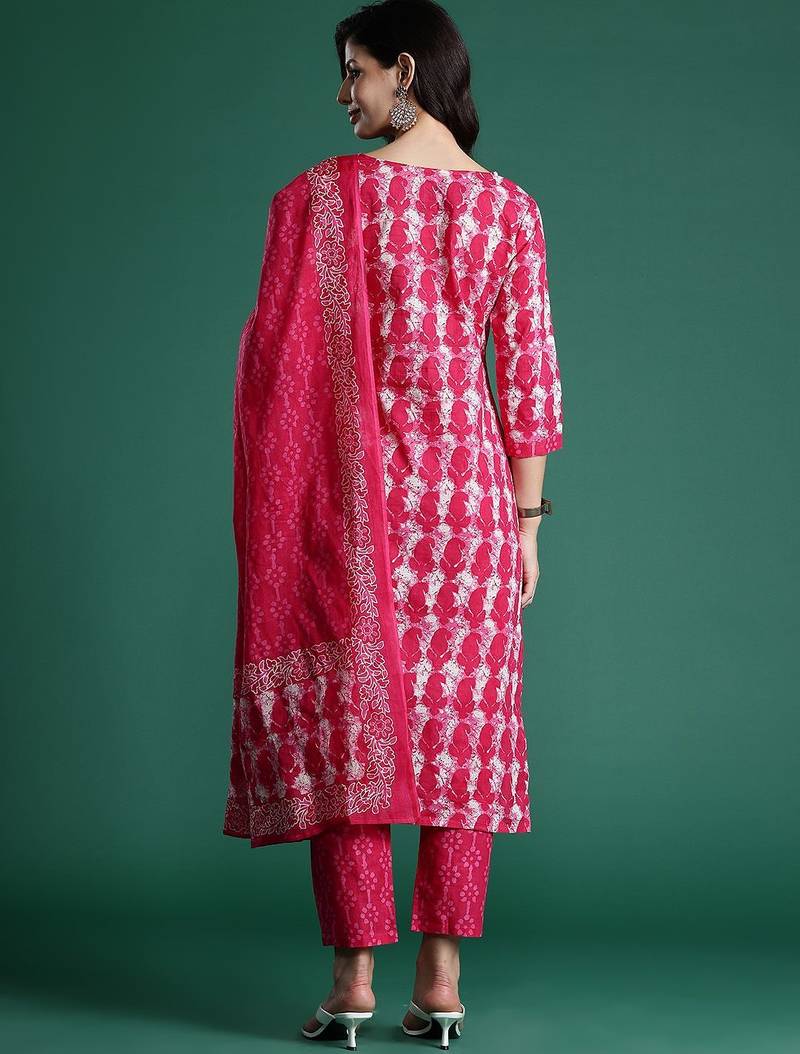 Ethnic Motifs Printed  Cotton Kurta With Trousers & Dupatta