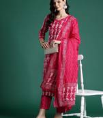 Ethnic Motifs Printed  Cotton Kurta With Trousers & Dupatta