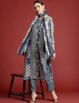 Women Ethnic Motifs Printed  Cotton Kurta with Trousers & With Dupatta 1