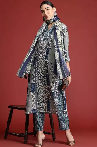 Women Ethnic Motifs Printed Pure Cotton Kurta with Trousers & With Dupatta