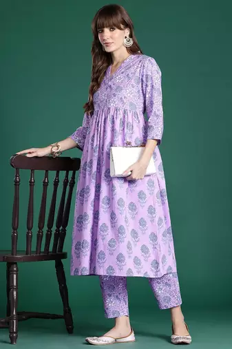 Floral Printed Regular Pure Cotton Kurta with Trousers