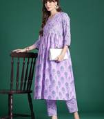 Floral Printed Regular  Cotton Kurta with Trousers