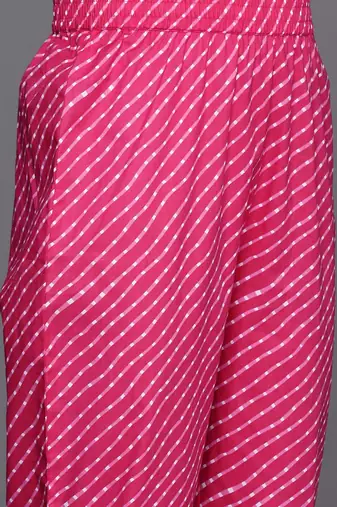 Women Leheriya Printed Pleated Gotta Patti Pure Cotton Kurta with Trousers & With Dupatta