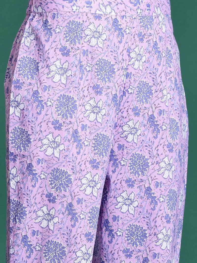 Floral Printed Regular  Cotton Kurta with Trousers