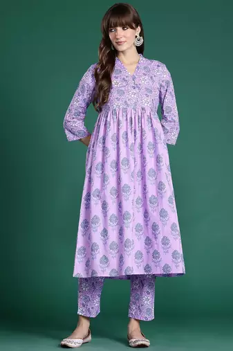 Floral Printed Regular Pure Cotton Kurta with Trousers