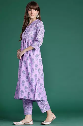 Floral Printed Regular Pure Cotton Kurta with Trousers