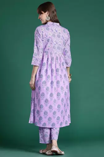 Floral Printed Regular Pure Cotton Kurta with Trousers