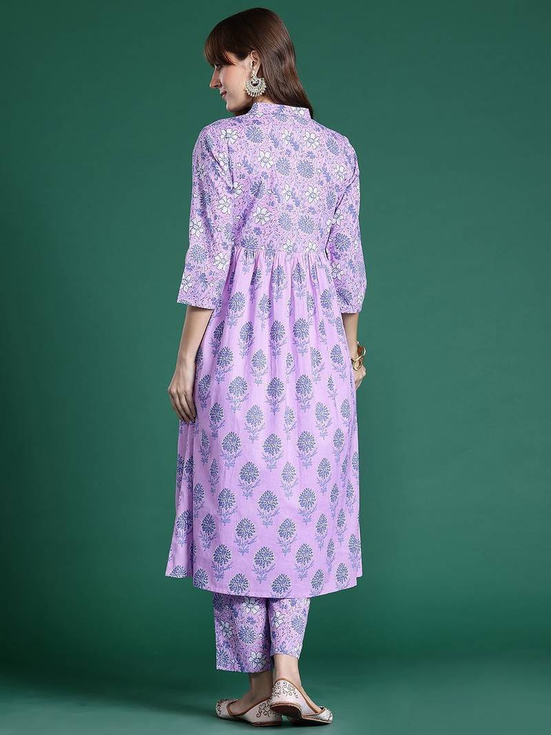 Floral Printed Regular  Cotton Kurta with Trousers