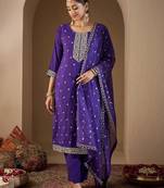 Ethnic Motifs Embroidered Sequinned Kurta with Trousers & With Dupatta