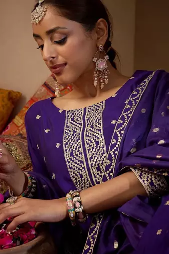 Ethnic Motifs Embroidered Sequinned Kurta with Trousers & With Dupatta