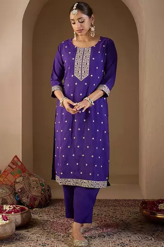 Ethnic Motifs Embroidered Sequinned Kurta with Trousers & With Dupatta