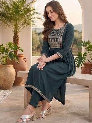 Women Ethnic Motifs Embroidered Tiered Thread Work Kurta with Trousers & With Dupatta 6