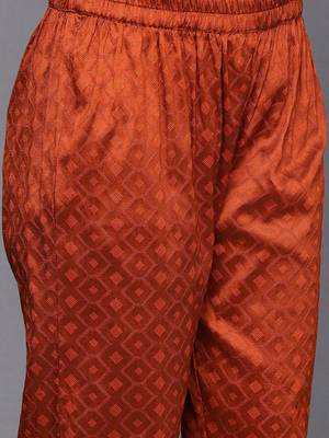Women Rust Ethnic Motifs Embroidered Kurta with Trousers & Dupatta 3