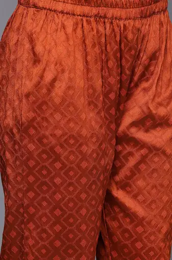 Women Rust Ethnic Motifs Embroidered Kurta with Trousers & Dupatta