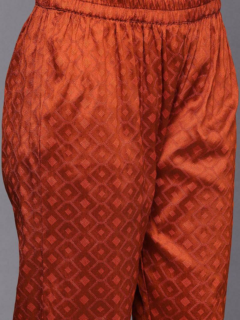 Women Rust Ethnic Motifs Embroidered Kurta with Trousers & Dupatta