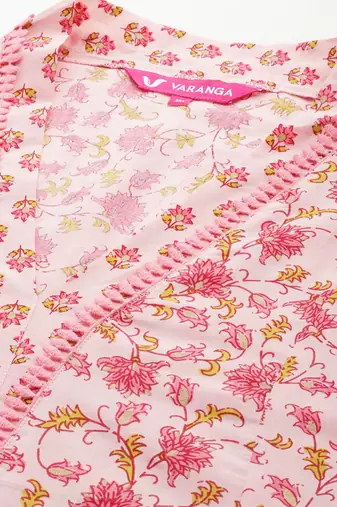 Plus Size Floral Printed Regular Pure Cotton Kurta with Palazzos & Dupatta