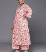 Plus Size Floral Printed Regular Pure Cotton Kurta with Palazzos & Dupatta