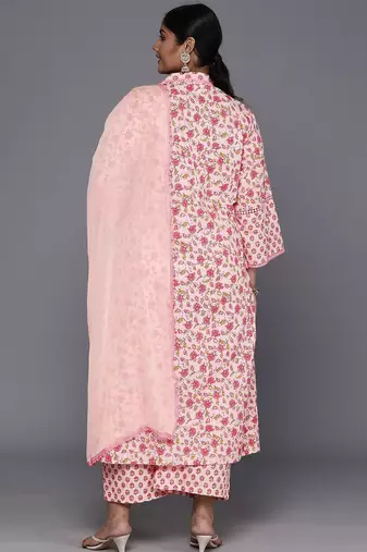 Plus Size Floral Printed Regular Pure Cotton Kurta with Palazzos & Dupatta