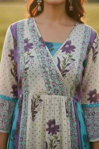 Women Floral Printed Empire Pure Cotton Kurta with Trousers