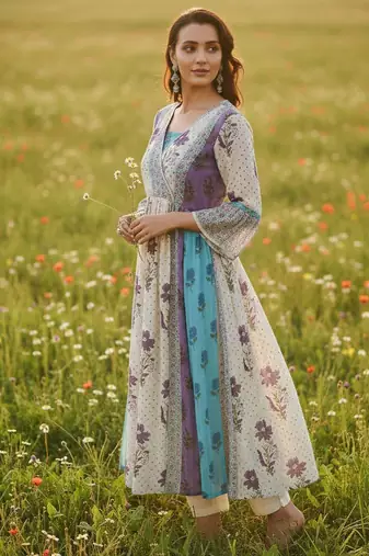 Women Floral Printed Empire Pure Cotton Kurta with Trousers