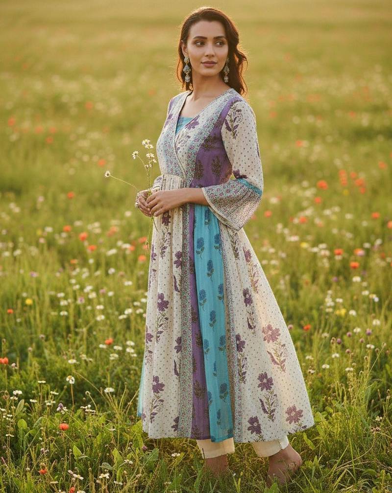 Women Floral Printed Empire Pure Cotton Kurta with Trousers
