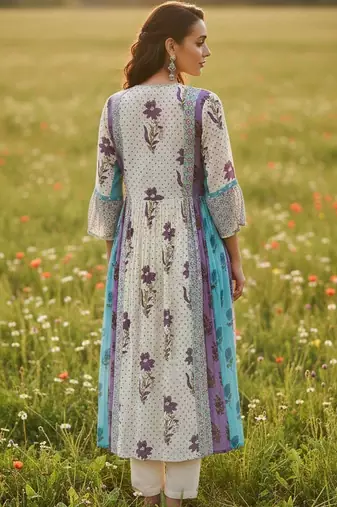 Women Floral Printed Empire Pure Cotton Kurta with Trousers