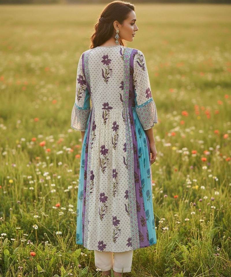 Women Floral Printed Empire Pure Cotton Kurta with Trousers